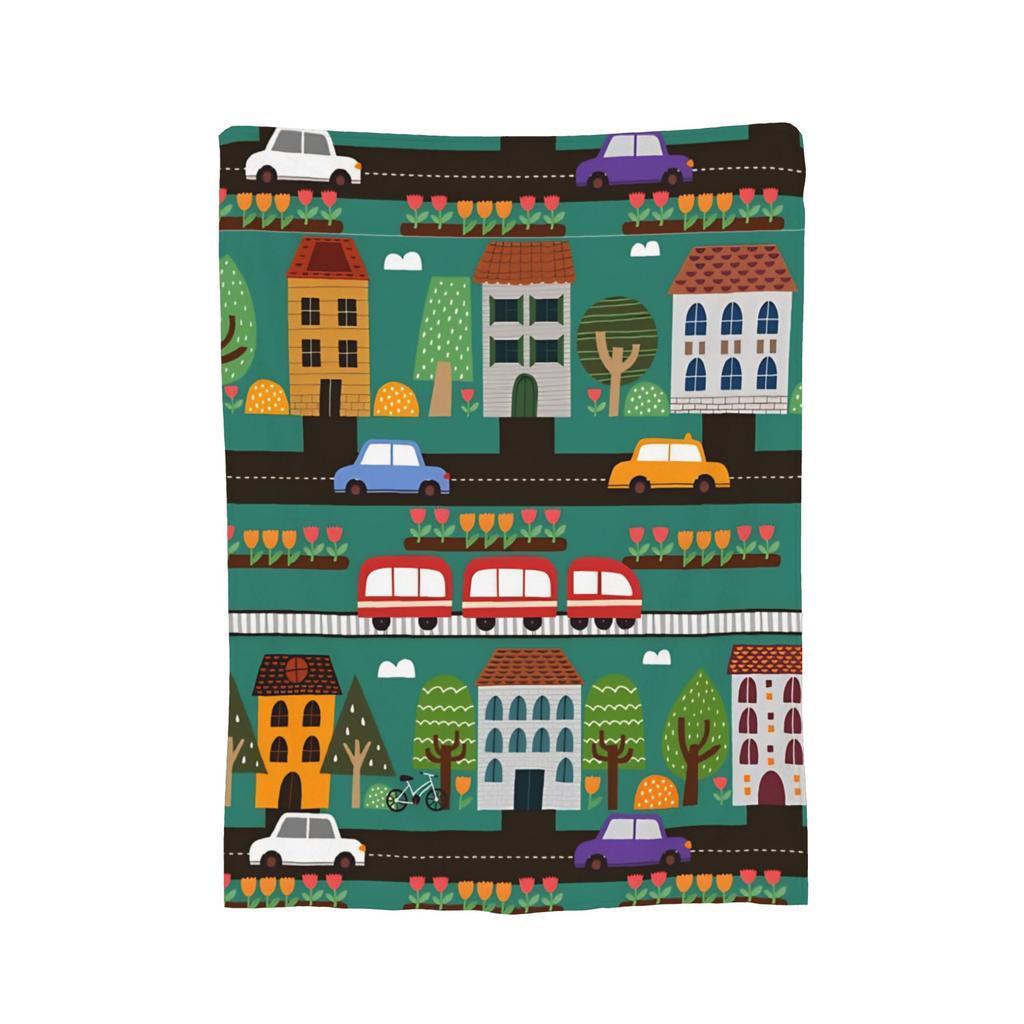 Tapis Ville Voiture Route Jouet Nostalgique Années 90 Trafic Routier Couverture Couette Polaire Corail Peluche Couverture Jetée Chaude Couvre-lit
