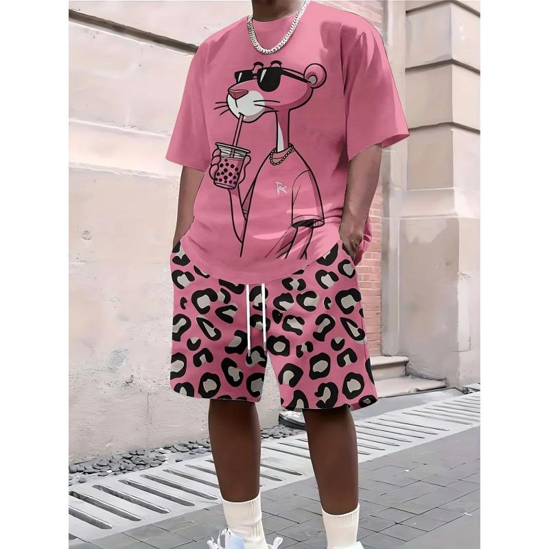 2025 New Summer Men's Letter Printed Comfortable and Breathable Round Neck T-shirt and Shorts Set Solid Color Colo Sportswear