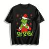 Grinch Themed Gesture Number Print Christmas Casual Top Pure Cotton T-shirt