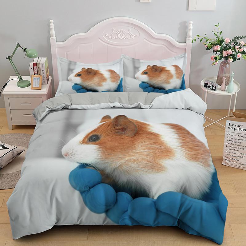 3D Cavia Dekbedovertrek King Queen Lieflijke Hamster Beddengoed Set Voor Kinderen Jongen Meisje Dier Huisdier Muis 2/3 stuks Polyester Dekbedovertrek