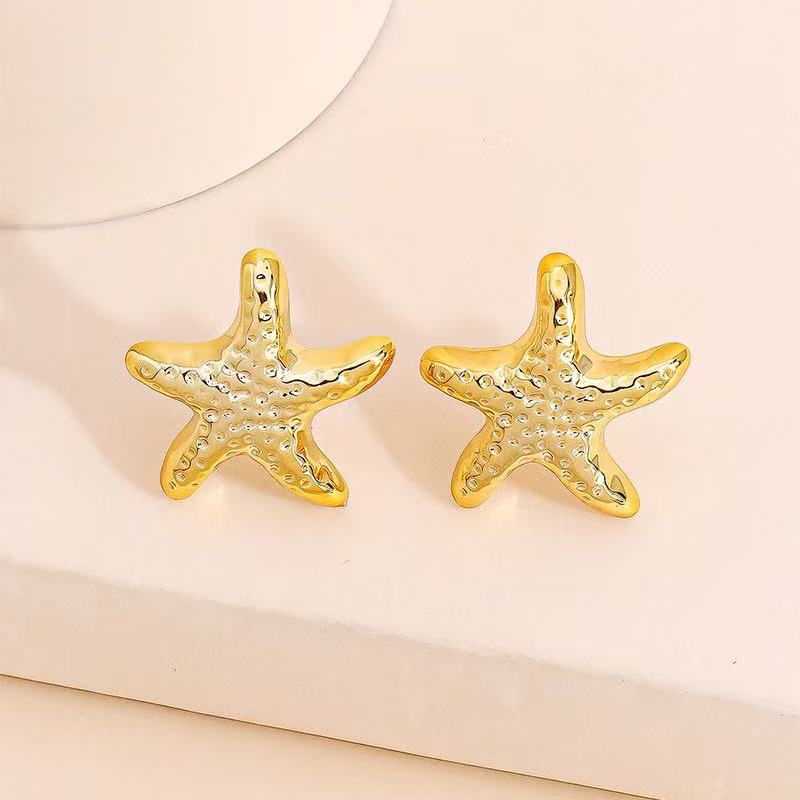 Starfish Shell Fashion Stud Earrings Women's Vacation Leisure Style Conch Acrylic Gold-plated Stud Earrings Hot-selling Models