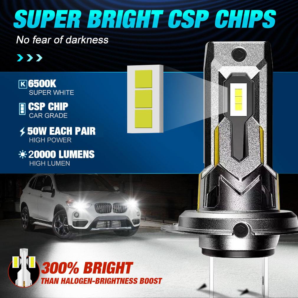 2Pcs H7 LED Headlight Bulb Mini Wireless 50W 20000LM 6500K CSP for Car Headlamp Auto Diode Lamps H7 Turbo Led 12V Automobile