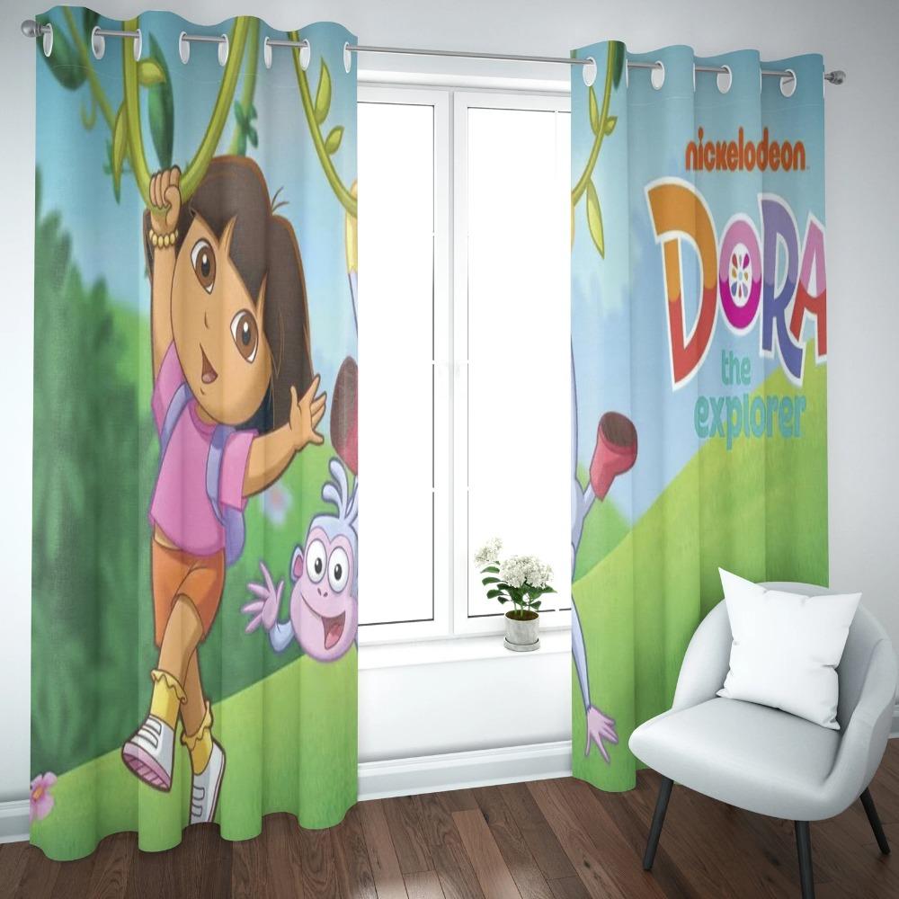 Dora the Explorer Cartoon Home Curtain Cute Printing Light Filtering Curtains Living Area Bed Room Heat and Sun Protection