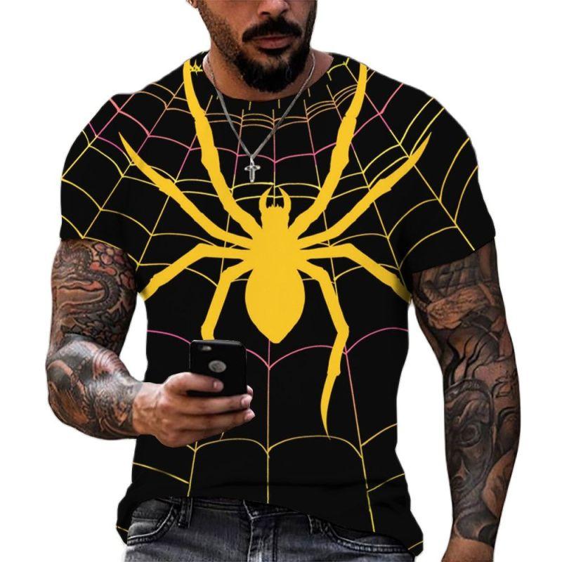 Interesting Men's Spider Pattern T-shirt, Fashionable 3D Printed Top, Harajuku Hip-hop Street Loose Comfortable Clothing, Inform