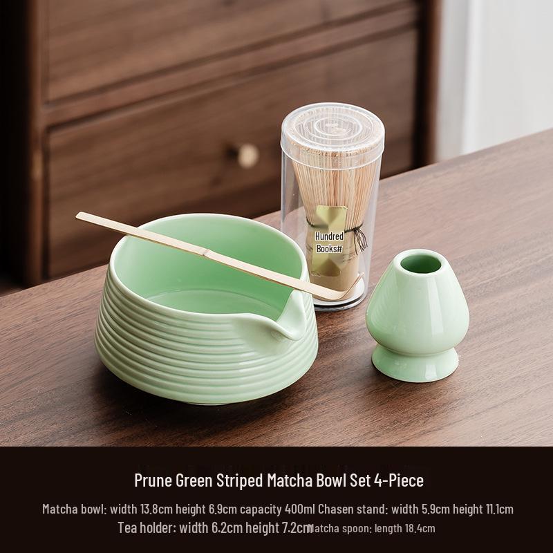 Handgemaakte Grote Japanse Keramische Matcha Kom & Klopper Set