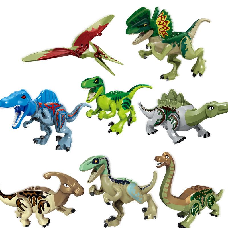 8PCS/Ensemble Monde Jurassique 3 Dinosaures Quetzalcoatlus Therizinosaurus Pyroraptor Dino Briques de Construction Jouets Pour Enfants Dinosaure