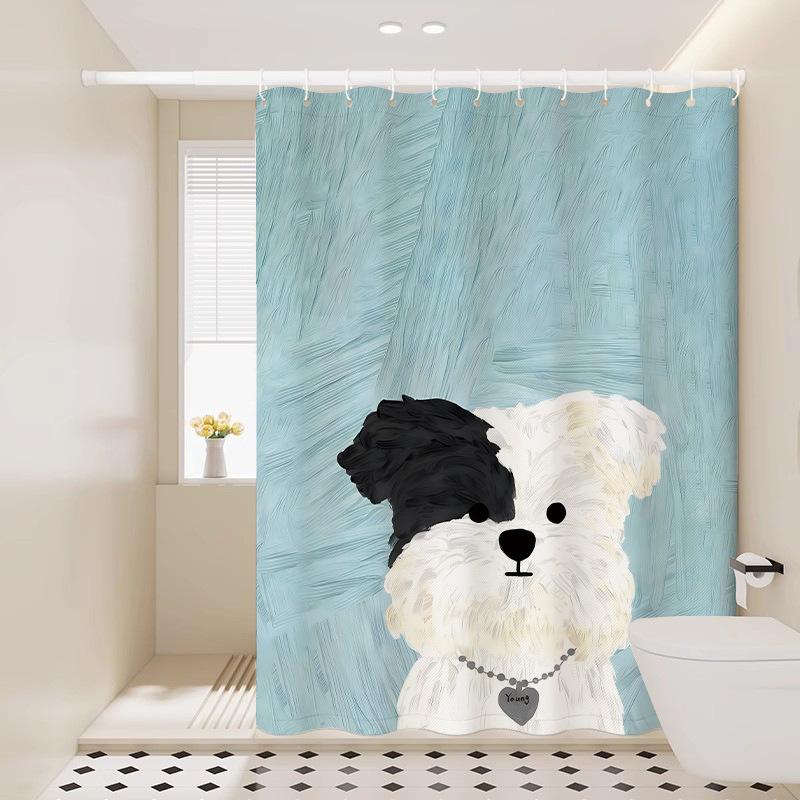 VIKAMA Adorable Puppy Print Shower Curtain Nordic Instagram-Style Bathroom Warm, Healing, and Playful Atmosphere