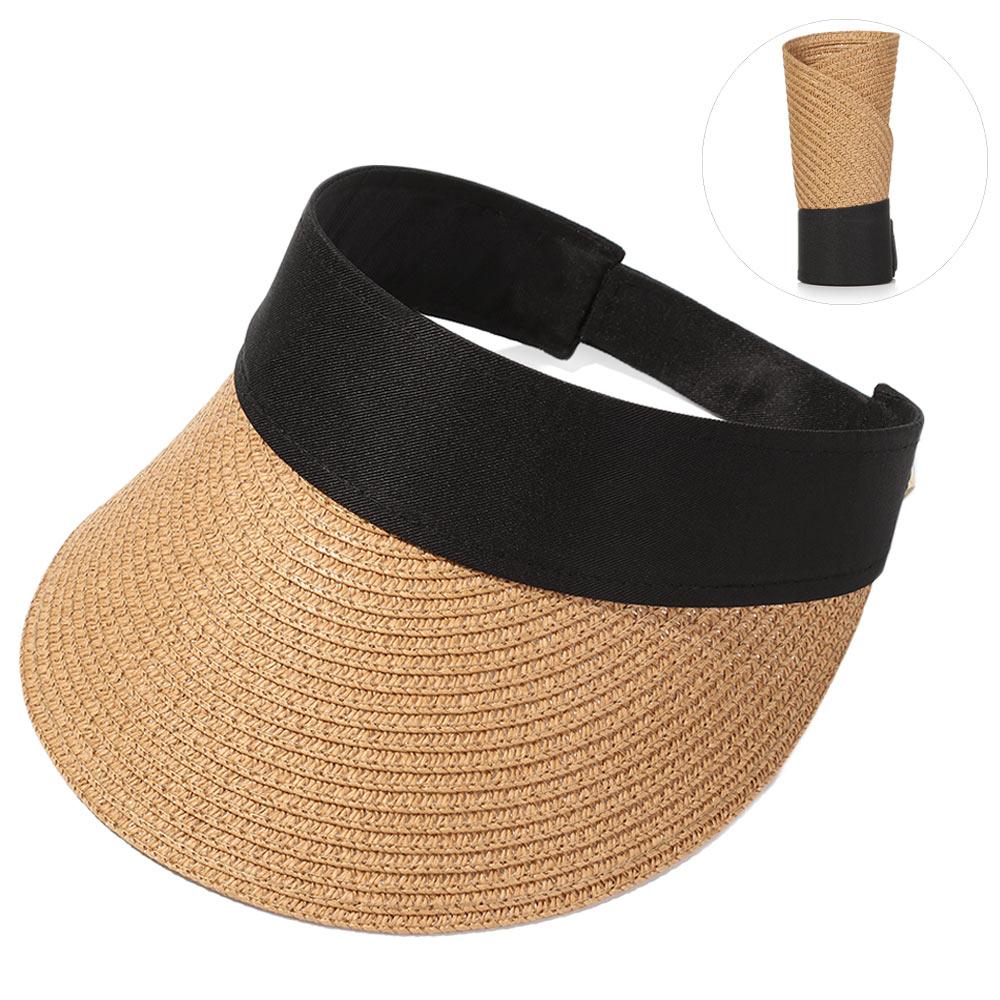 Women Wide Brim Portable Beach Hat Visors Straw Cap Sun Hat