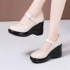 Genuine Leather Women Shoes Women Platform Pumps Women's Round Toe Wedges Shoes Fashion Comfort Soft Cowhide Mom Shoes 32-43