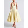 Robe de soirée longue élégante et sexy à col bénitier en V, taille haute, coupe évasée