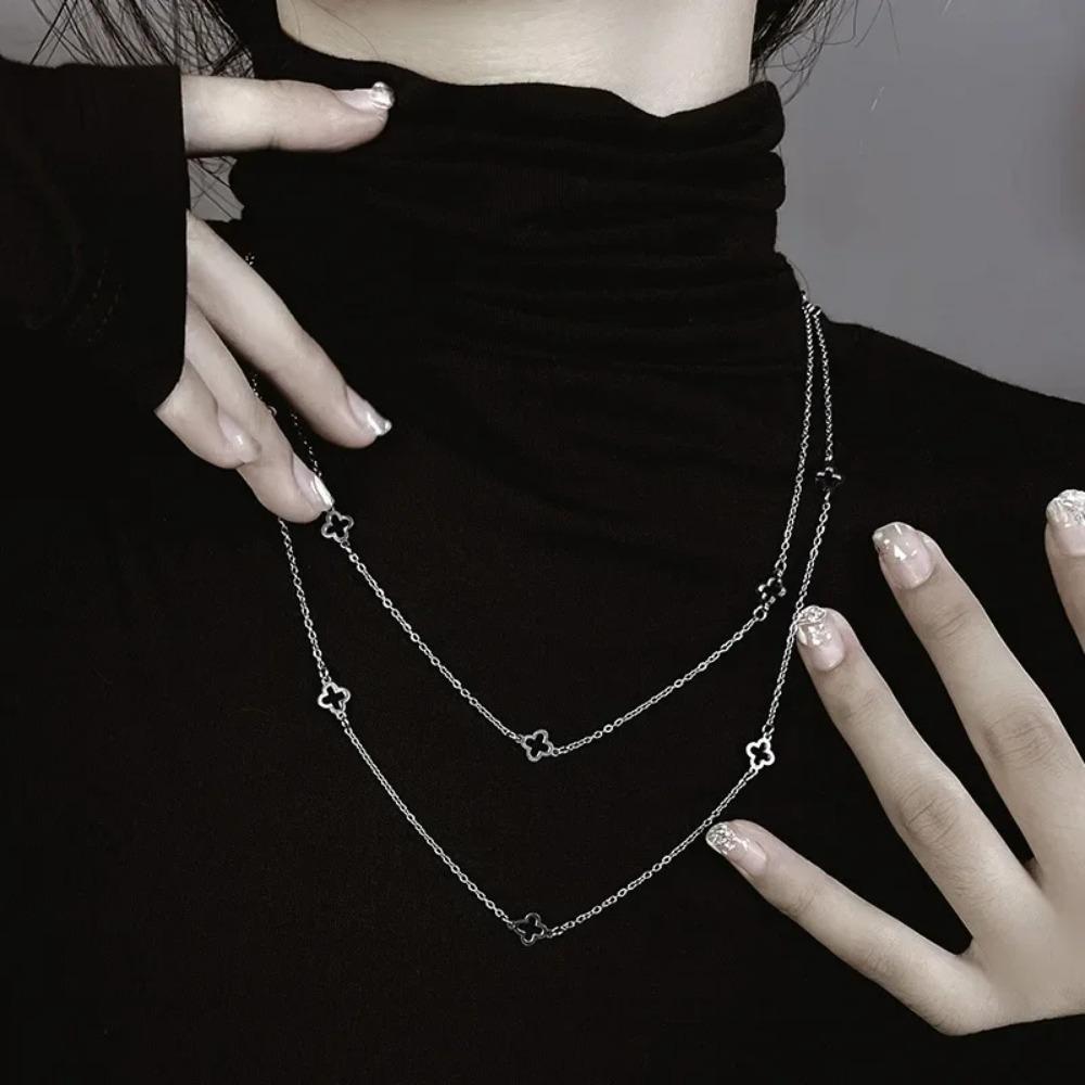 Long Four-leaf Clover Necklace Women's Sweater Chain Multi-layer Titanium Steel High-end Feelunique 2023 Trendy New Jewelry