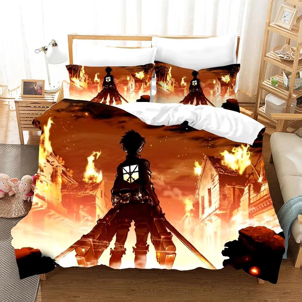 New Anime Attack on Titan Bedding Sets Duvet Cover With Pillowcase Twin Full Queen King Size Soft Home Textiles