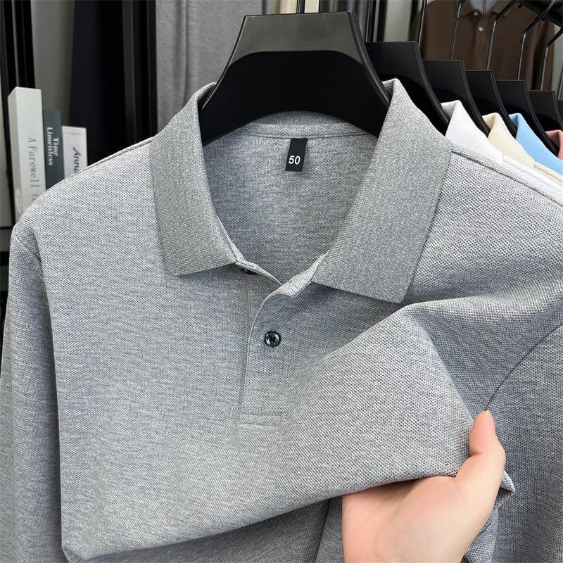 100% Cotton Spring And Autumn Long-Sleeved Men'S Polo Shirt Breathable Solid Color Lapel Casual T-Shirt Top