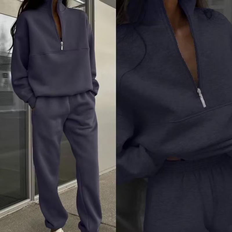 European-American Women's Thick Hoodie & Long Pants Two-Piece Set