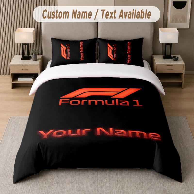 Custom Bedding Set F1 Pattern, Print Name Text 1 Duvet Cover Plus 2 Pillowcases Home Textile
