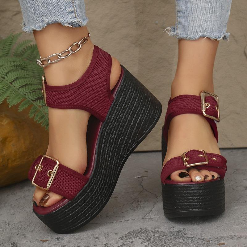 Fashion 2025Women's Wedge Sandals Retro Belt Buckle Casual Platform Sandals for Women Thick Bottom High Heels Sandals Sandalias De Mujer
