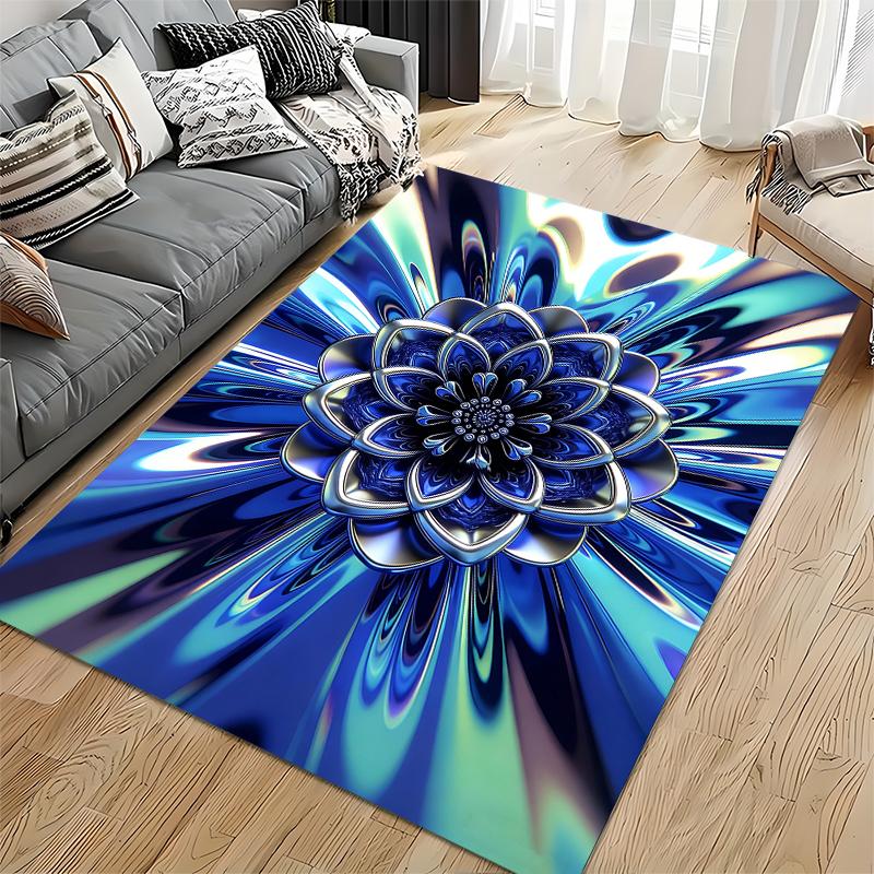 "3D Blue Lotus Flower Abstract Pattern Carpet for Living Room Decor" Suitable for Use As an Anti-slip for Living Room Bedroom Sofas