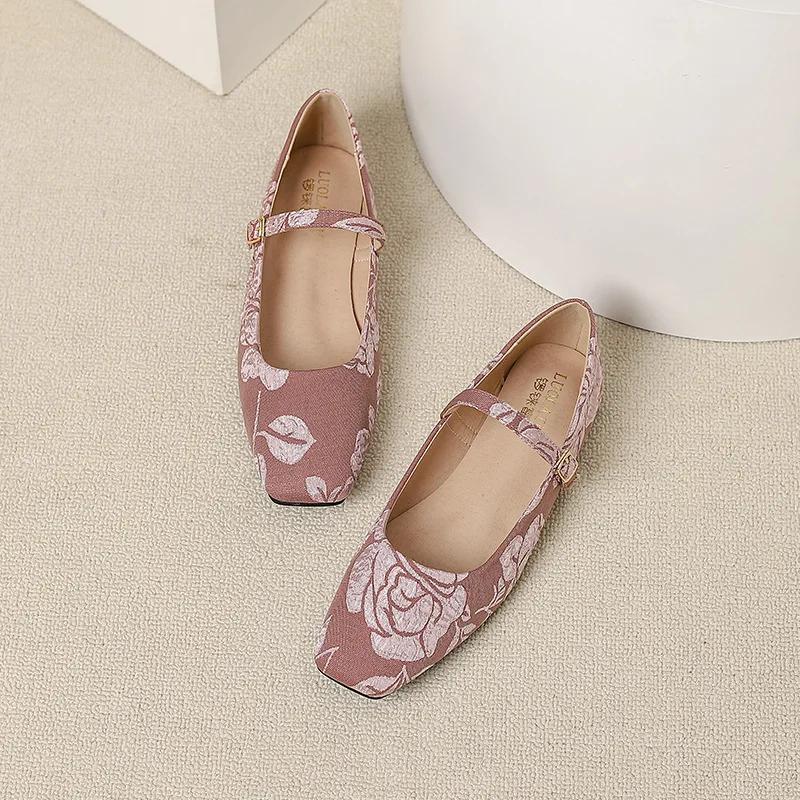 New Autumn Fashion Women's Flat Shoes Ladies Square Toe Retro Casual Shoes Slip-on Outdoor Mary Jane Shoes Plus Size 44 Zapatos