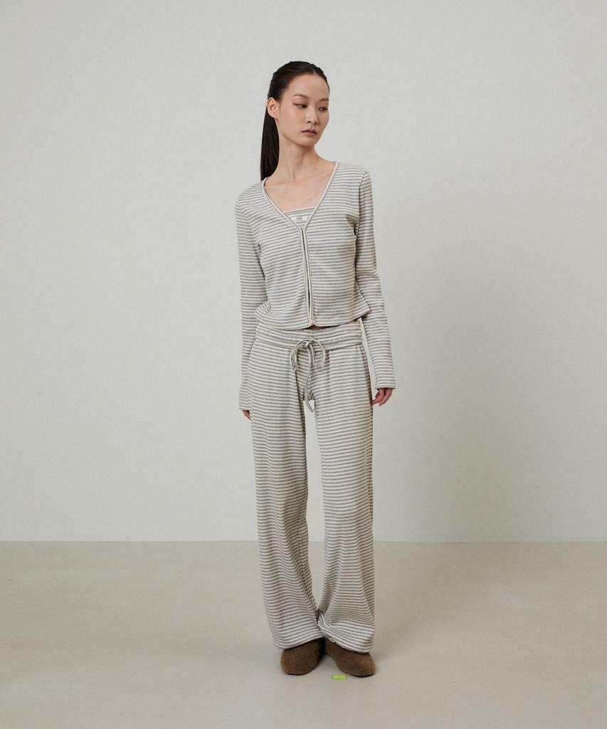 LMOOD WOMEN Puppy Stripe Lounge Pants Warm Grey