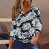 Women's T Shirt Tee Print Button  3/4 SleeveDaily Weekend Fashion Basic V- Neck Regular Top
