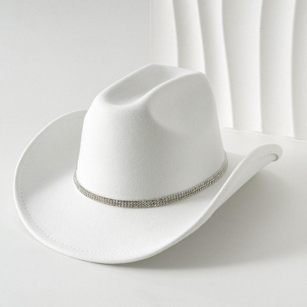 Special Men's and Women's European and American Style Elegant Cowboy Hat Accessories Square Rhinestone Gem Elegant Top Hat Ball Felt Hat