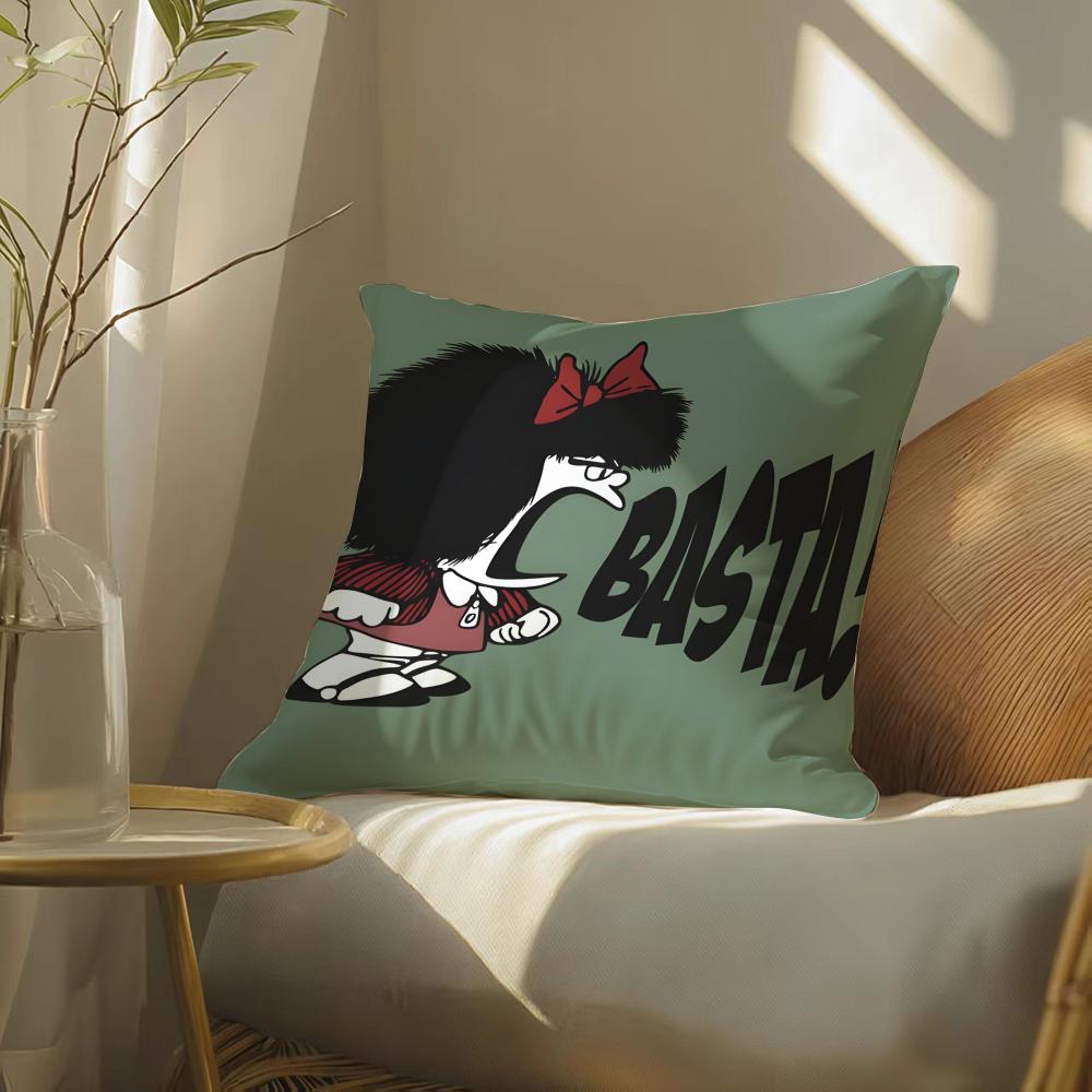 Quino Cartoon Cute Girl MafaldaM Cushion Cover Silky Elegant Comfort Sofa Bed Invisible Zipper Beach Pillowcase