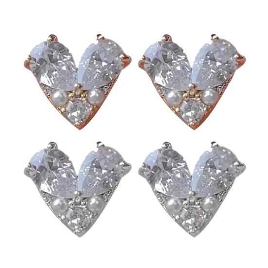 Rhinestone Heart Ear Studs Artificial Diamonds Love Heart Stud Earrings with Faux Pearls Sparkling Cute Studs for Women Girls Dating Party