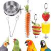 5 Pcs Parrot Treat Holder, Stainless Steel Parrot Hanging Vegetable Fruit Feeder, Bird Food Holder, Food Kebab Basket Bowl, Parrot Foraging Toy