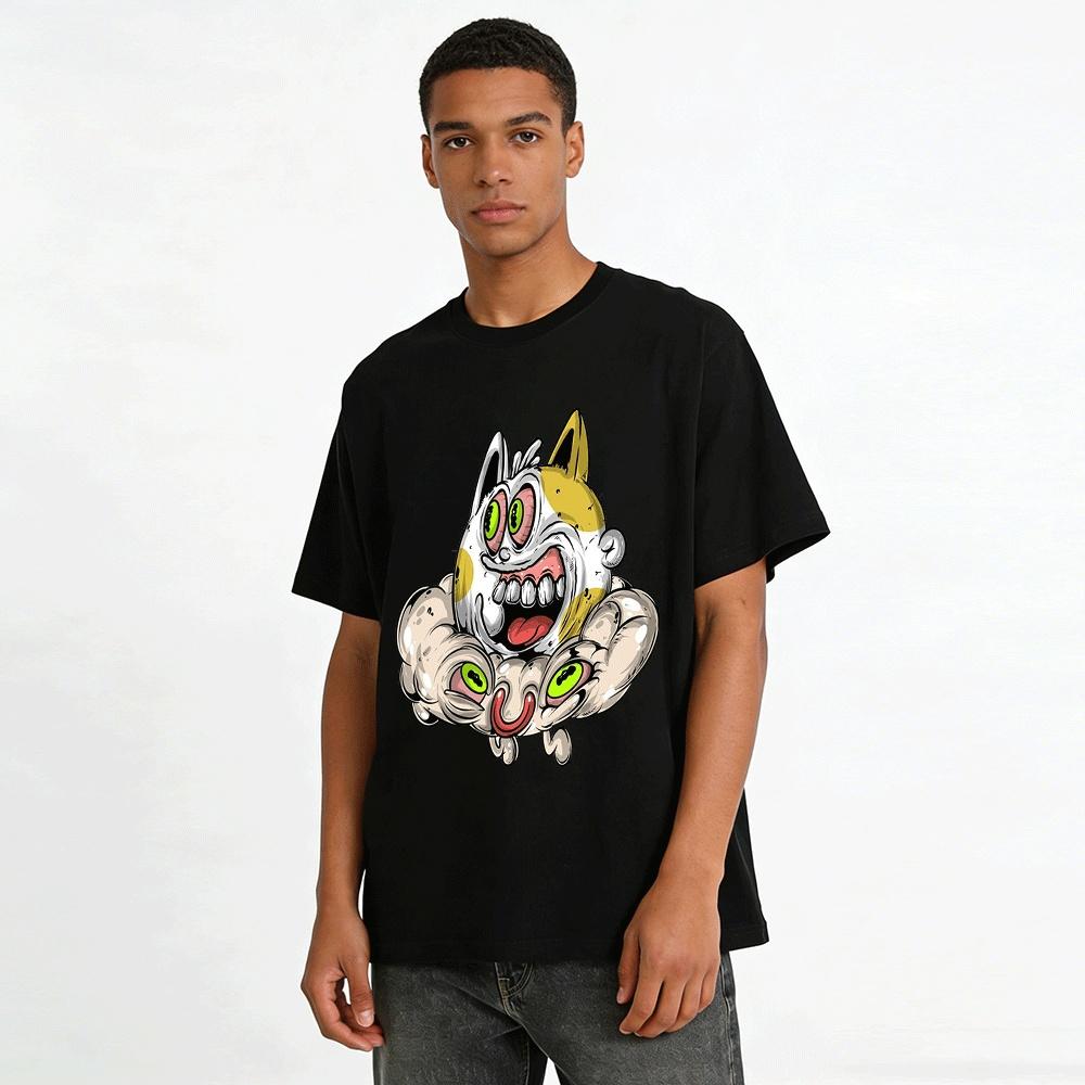 Weird Cloud Cat Print Trendy Casual Short Sleeve T-Shirt Pure Cotton T-shirt