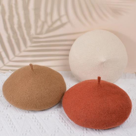 Women Beret Hat Solid Color Adjustable Size Imitation Wool Hat Retro Style Beret Cap Fashion Accessory