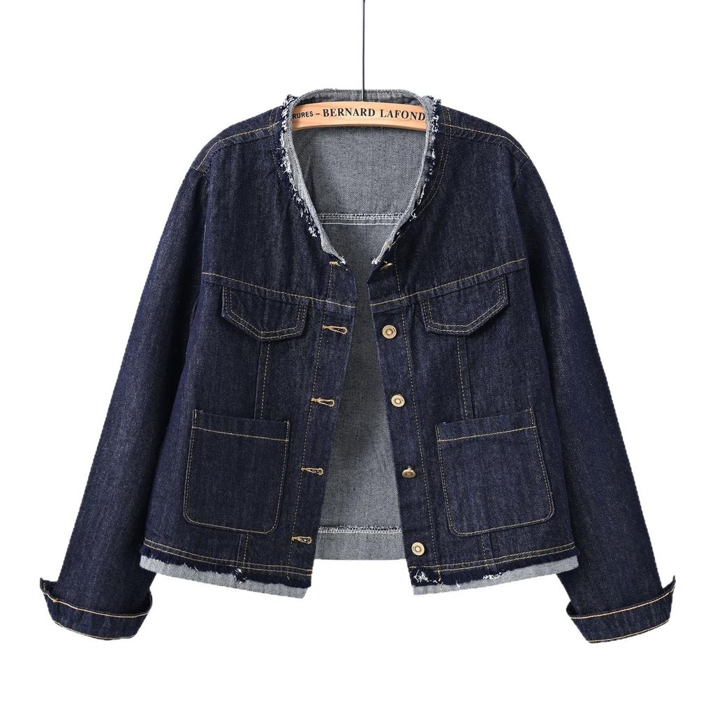 Jaqueta Jeans - Novo Estilo Feminina Primavera-outono Casual Gola Redonda Jaqueta Top
