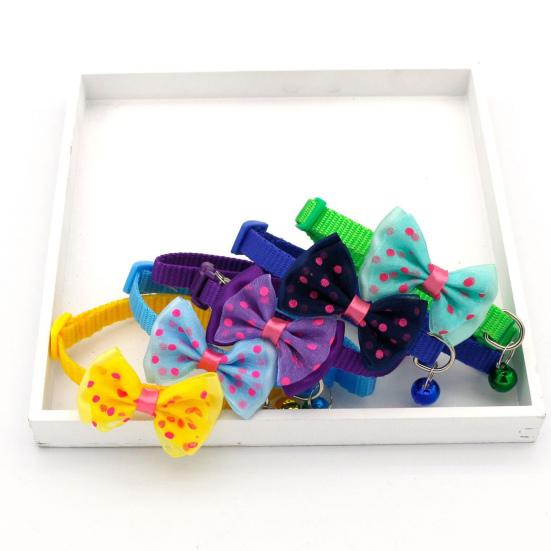 Pet Cat Collar Wave Dot Pattern Decorative Soft Texture Pet Dogs Cat Breakaway Bow Collar with Bell for Small Dogs