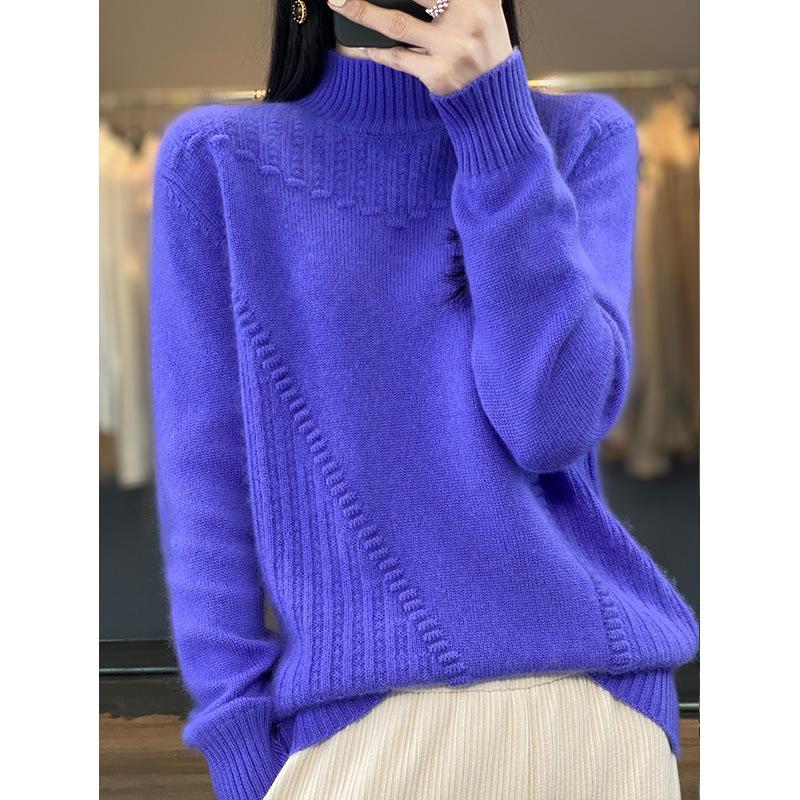 Women's Thickened Short Sweater with Half-High Collar - Cozy Cashmere Blend, Loose Fit, Long Sleeve, Winter Base Layer, Lazy Style.