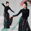 Plus Size 6XL Women's Square Dance Suit Performance Costume Practice Ethnic Chinese Style Long-sleeved + Wide-leg Pants Performance 2-piece