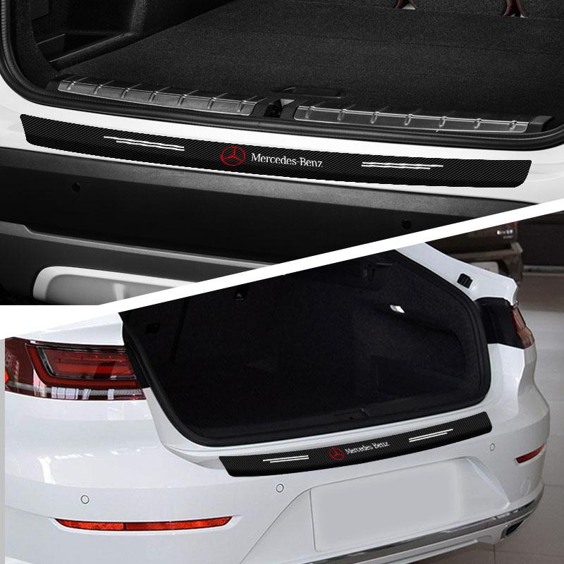 1Pcs Carbon Fiber Car Rear Bumper Trunk Guard Protected 3D Sticker For Mercedes-Benz C500 C200 C300 A B C E GLA CLA GLK GL ML GLE