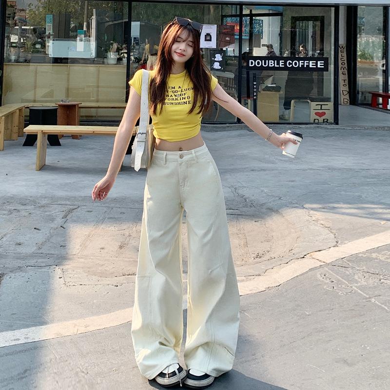 Retro Khaki Wide-leg Pants Jeans Women's Design Loose Straight Slim Sickle Pants