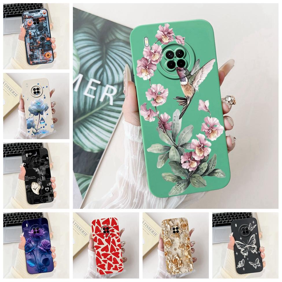 För Huawei Y9A Fodral Skydd Lyxig Mode Blommor Kawaii Söt Katt Stötsäker Telefonfodral För Huawei FRL-22 FRL-23 FRL-L22 FRL-L23
