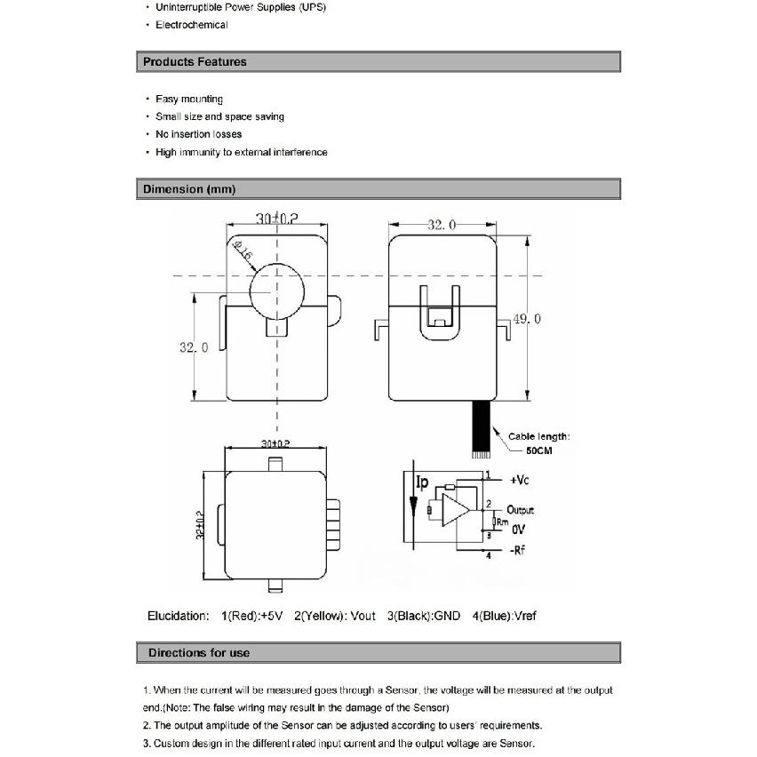 Hall Effect Current Transducer Sensor QNHCK2-16 Dc 10A 20A 30A 50A 100A 2.5V±2V 2.5V±0.625V Split Core Current Sensor Clamp On