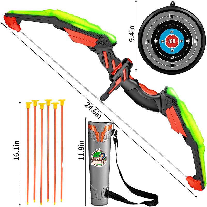 Kids Bow and Arrow Set LED Light Up Archery Toys Set for Kids Ages 4-8 8-12 with 10 Suction Cup Arrows Target & Quiver Boys