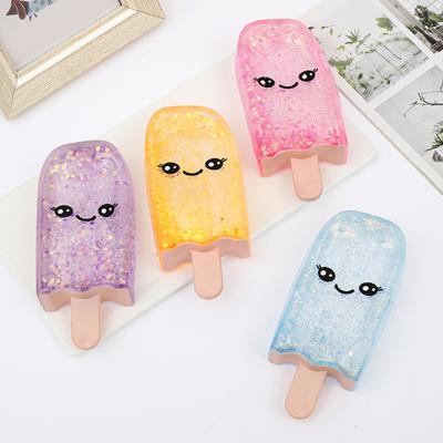 1/4Pcs Ice Stick Stress Relief Toy Smiling Ice Cream Squeeze Toy Slow Rising Clear Glitter Ice Stick Fidget Toy Decompression Relaxation Tool