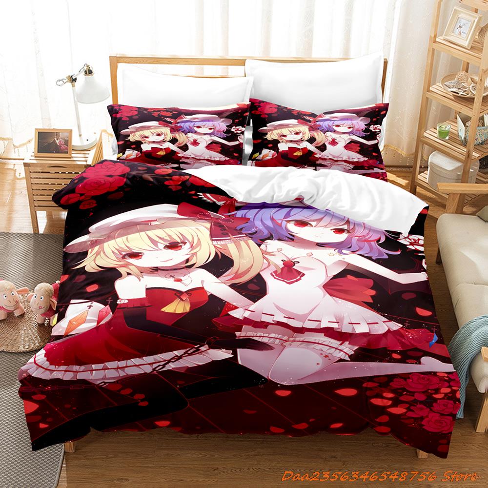 Touhou Project Remilia Scarlet Bedding Set Cartoon Anime Three-Piece Set Adult Kid Bedroom Duvetcover Sets 3D Devil Girls