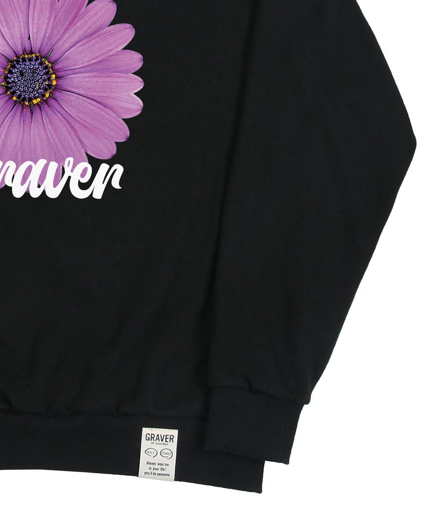 GRAVER [Unisex] Purple Daisy Flower Smile Sweatshirt_Black