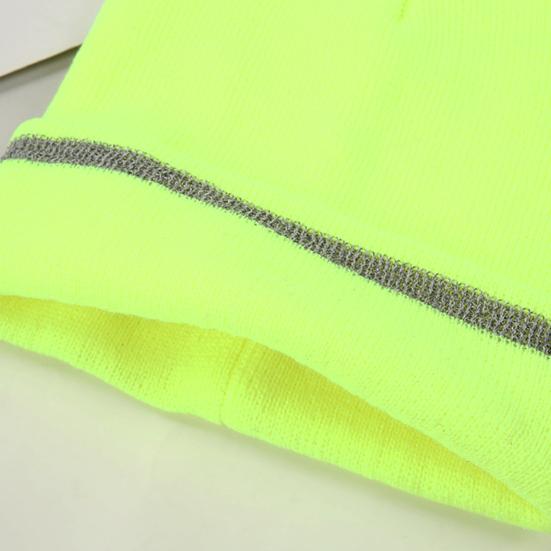 Knitting Hat Reflective Strip Design Warm Unisex Hat Outdoor Windproof Cold Resistance Elastic Hat