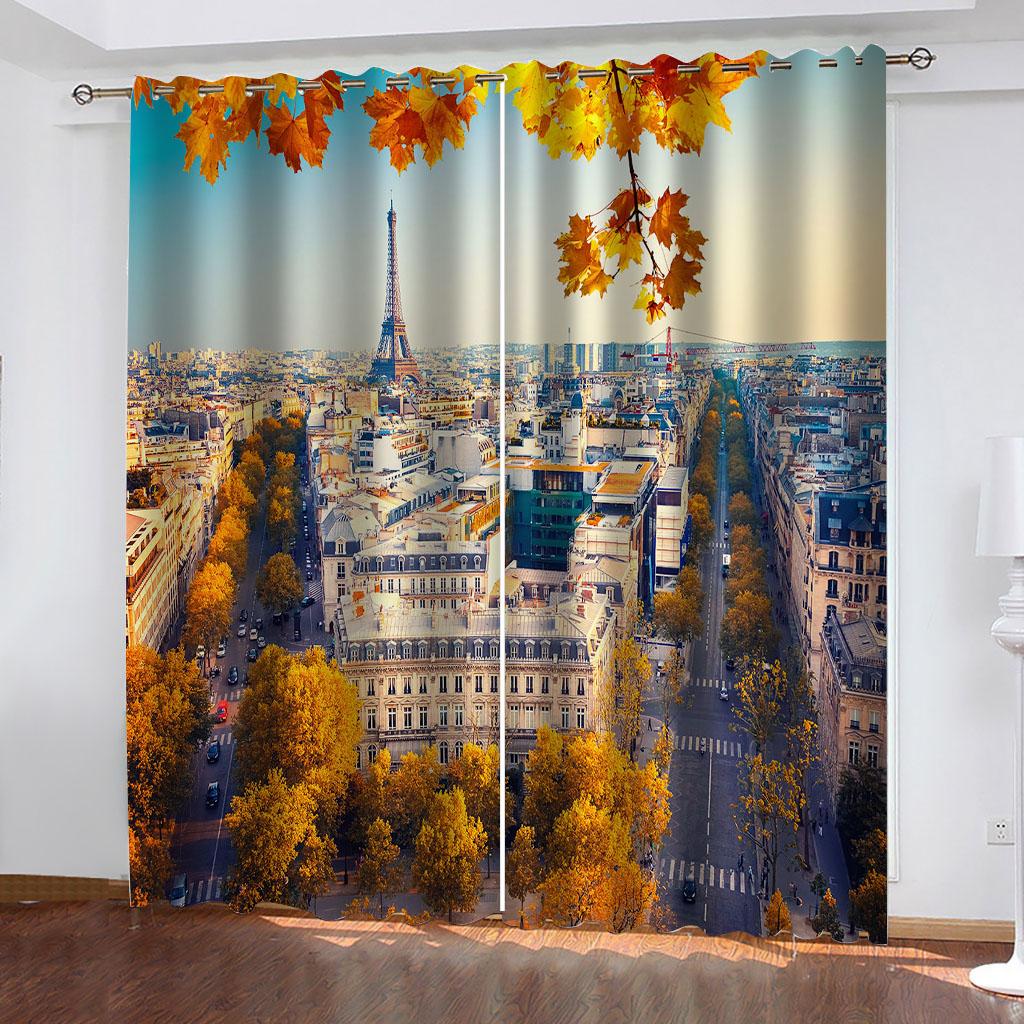 3D City Architecture Landscape Blackout Curtains For Elegant Houses Rooms 2 Pieces Curtain For Living Room Bedroom Decor Hook