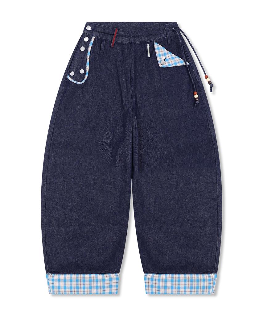 RuNaKi'Hu' Wxp085 Shiawase Check Color Block Balloon Pants (Indigo)