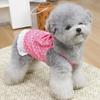 Cute Dot Print Dog Dress Lace Ruffle Trim Princess Dress with Large Bow Summer Sleeveless Pet Outfits with D Ring for Small Dogs Cats