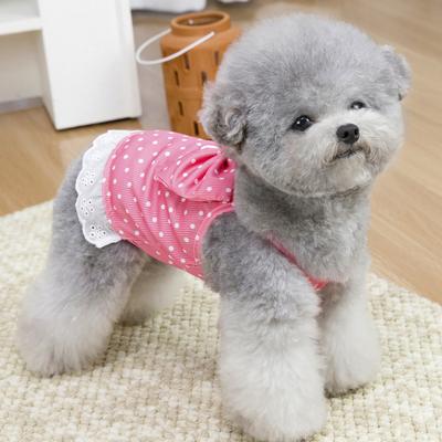 Cute Dot Print Dog Dress Lace Ruffle Trim Princess Dress with Large Bow Summer Sleeveless Pet Outfits with D Ring for Small Dogs Cats
