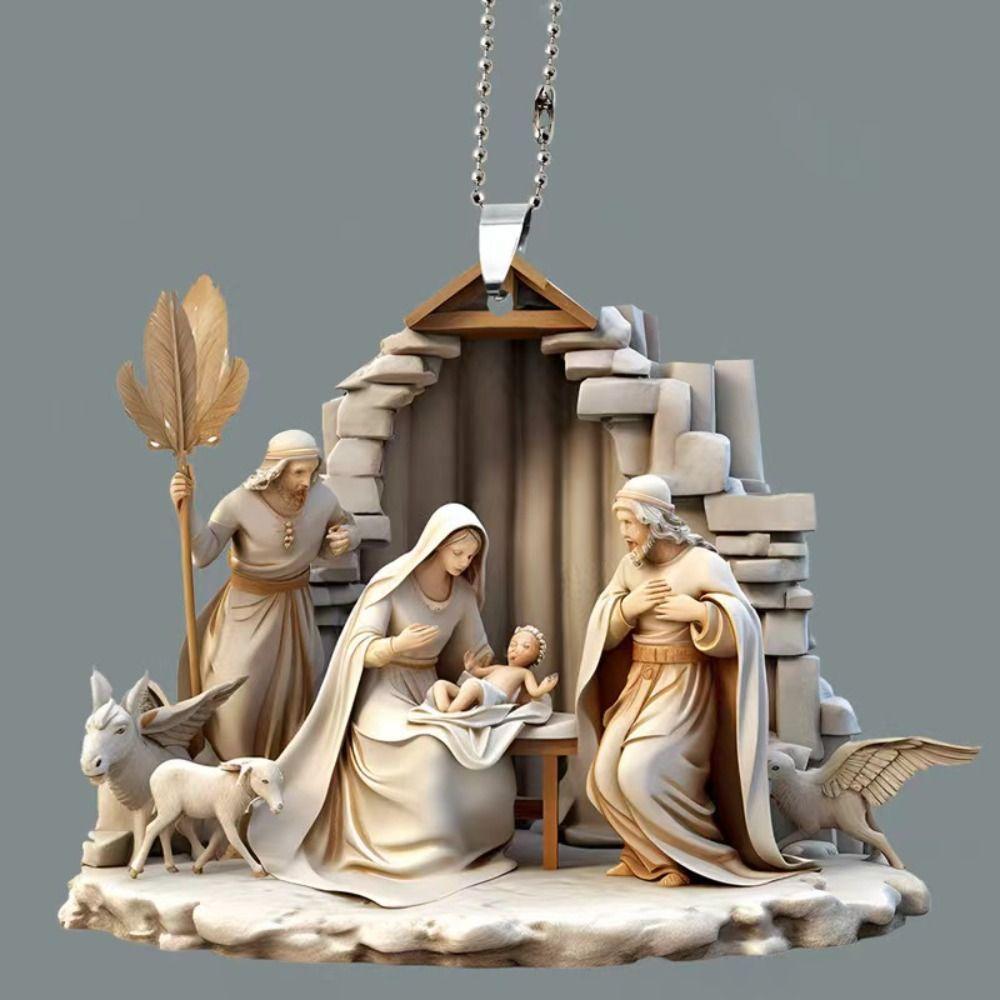 Nativity Scene 2D Acrylic Nativity Scene Pendant Creative Multi Scene 2D Christmas Hanging Pendant Double Side