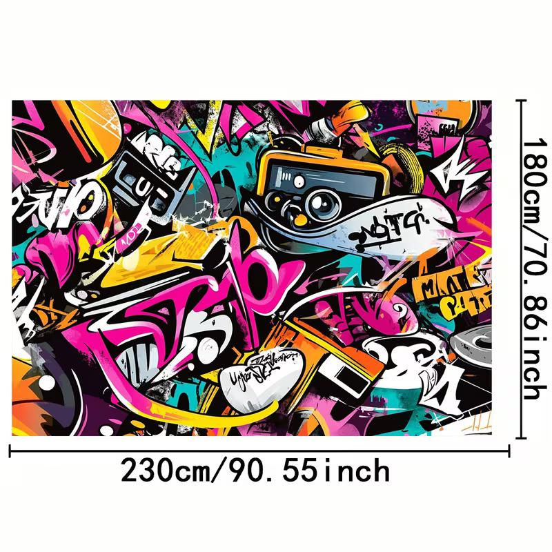 2D Stedelijke Graffiti Achtergrond, Roze & Gele Straatkunst Camera & Muziek Elementen Achtergrond