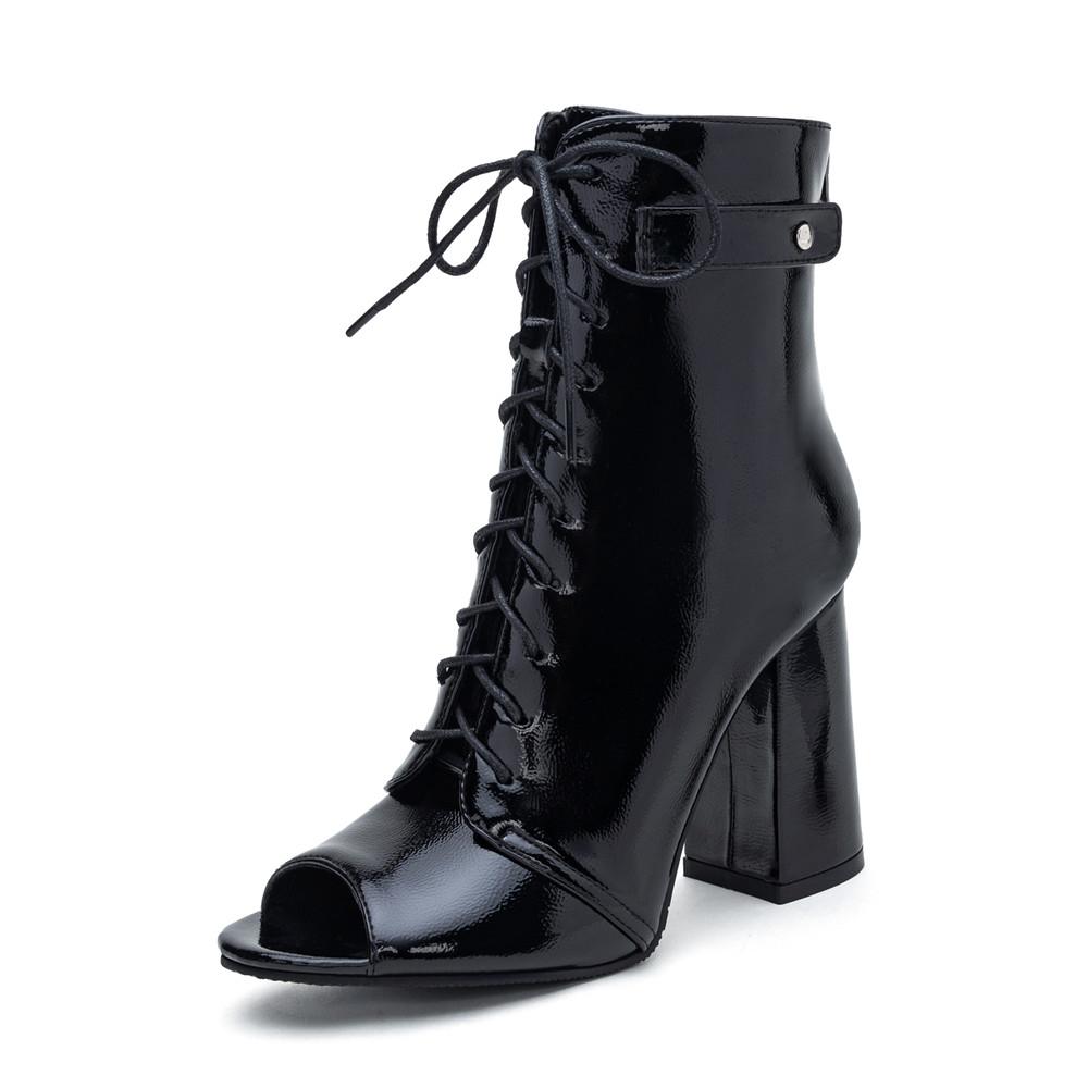 Fashion Womens Fish Mouth Ankle Boots Summer Female Cross-Tied Thick High Heels Shoes Lace-Up Chelsea Booties Mujer Botas Silver Black